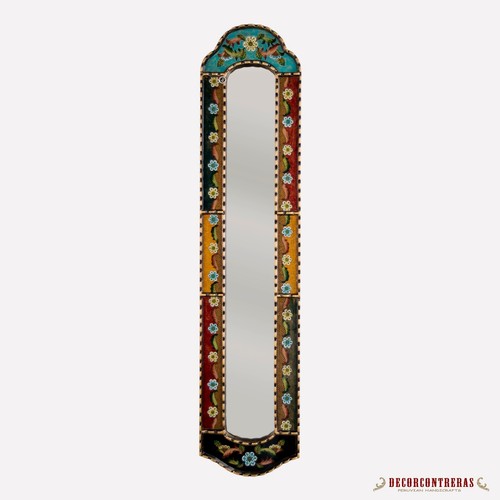 Long Narrow mirror wall art 35.8"H, Antique Gold Wood Framed Wall