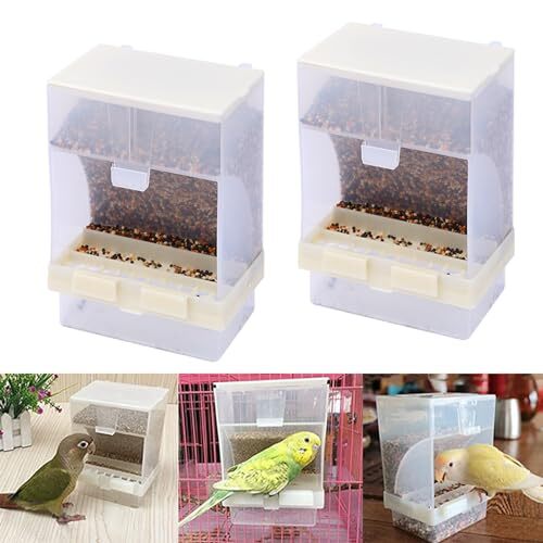No-Mess Bird Feeder Parrot Automatic Feeder Seed Food Container Perch Cage Ac...