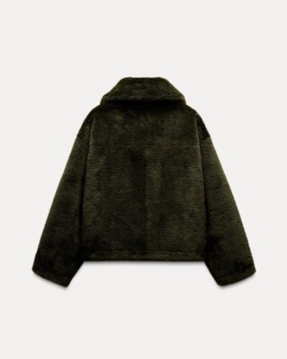 ZARA FAUX FUR JACKET ZW COLLECTION KHAKI NEW FW24/25 SIZES XS-XL