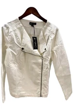 DG2 by Diane Gilman Collarless Stretch Denim Moto Jacket White