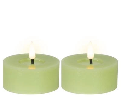 2 LED Teelichter 7x6cm Wachs Timerfunktion flacker Effekt Batterie Grün - Bild 1 von 4