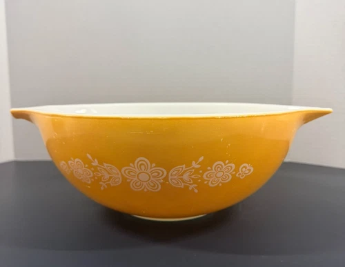 Vintage Pyrex Cinderella Mixing Bowl 444 4Qt Butterfly Gold Floral