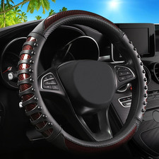 3D Massage Car Steering Wheel Cover, Brown Carbon Fiber Leather, 14.5-15 Univers