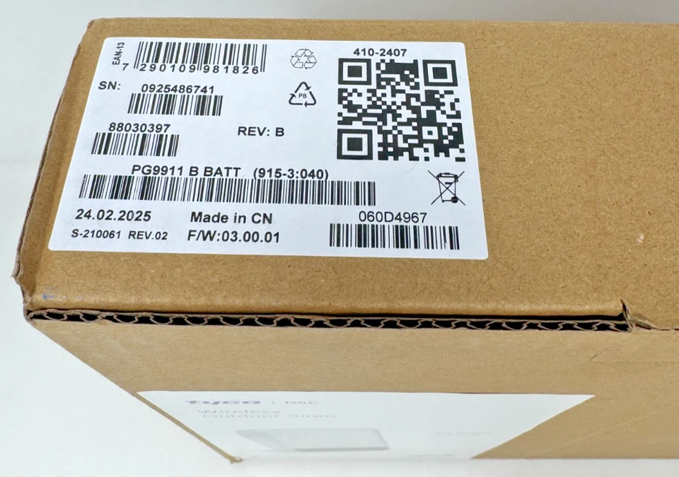 DSC PowerG PG9911 B BATT Wireless Outdoor Siren & Strobe S-304883 Free Shipping! - Image 3 of 4