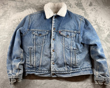 VTG 80s Levi's Sherpa Trucker Jacket Denim USA Red Tab Lined Men  s L