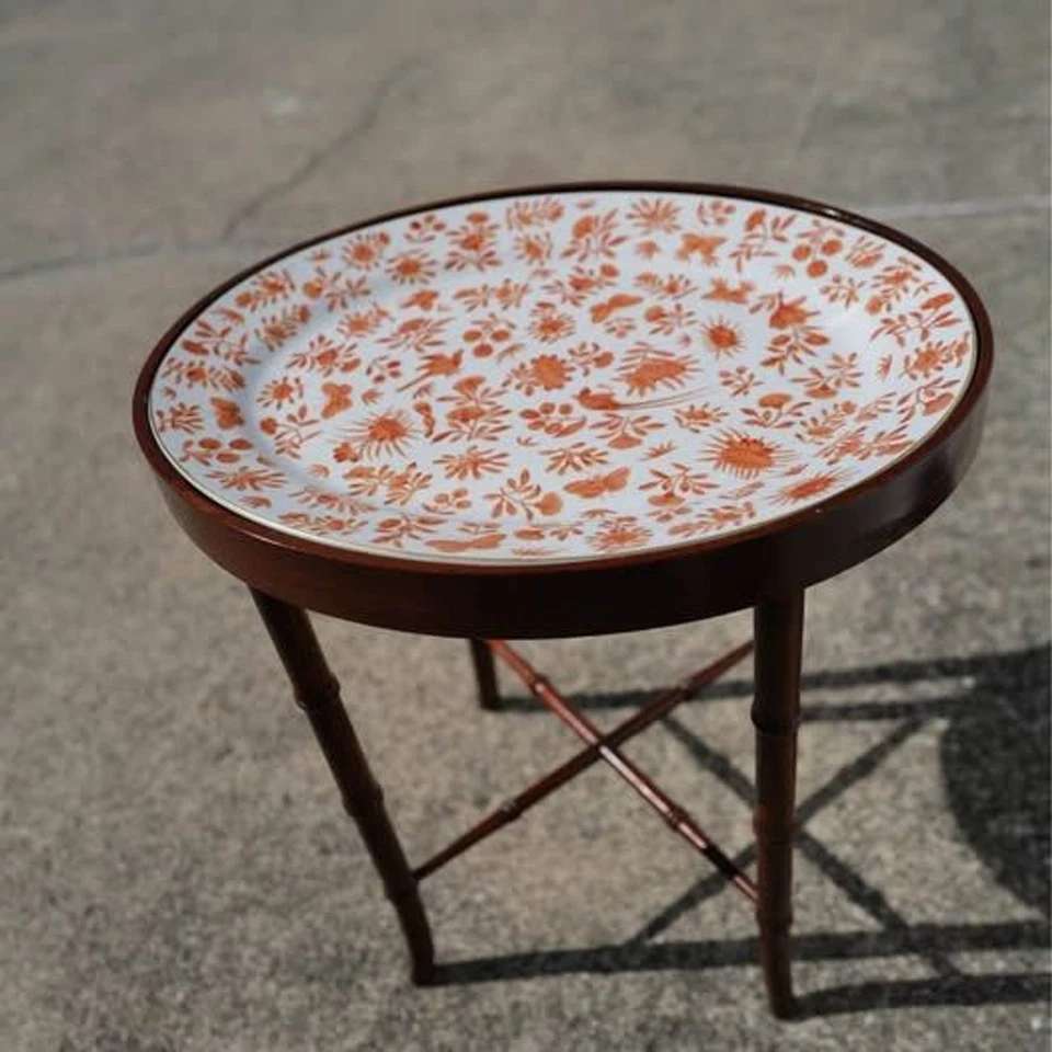 Early 1900s Portugal Mottahedeh Porcelain Plate on Baker Mahogany End Table - Image 3 of 4