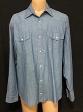 WRANGLER Men's Sz XL Blue Chambray Long-Sleeve Pearl-Snap Classic Western Shirt