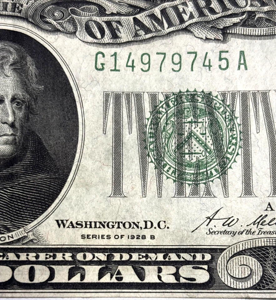 Series 1928 B $20 Twenty Dollar Federal Reserve Note Chicago G14979745A AU - Image 2 of 3