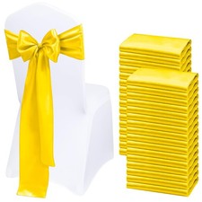 Satin Chair Sashes Bows 50 pcs Chair Ribbon Sashes for Wedding Party Receptio...