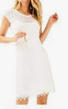 NWT Lilly Pulitzer Paley Sweater Dress Resort White Crochet Pom Pom Hem Medium