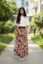 JEAN PAUL GAULTIER Maille Femme Jersey Maxi Skirt Medium Brown Mandala Floral