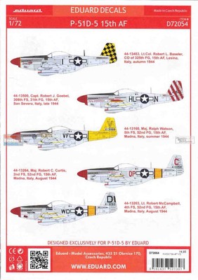 1/72 Eduard Decals #D72054 P-51D-5 Mustangs 15th AF
