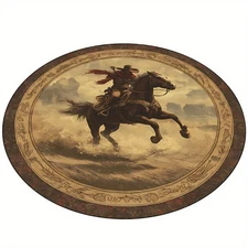[Vintage Wild West] HKStorage Vintage Wild West Cowboy & Horse Print Round 1pc L