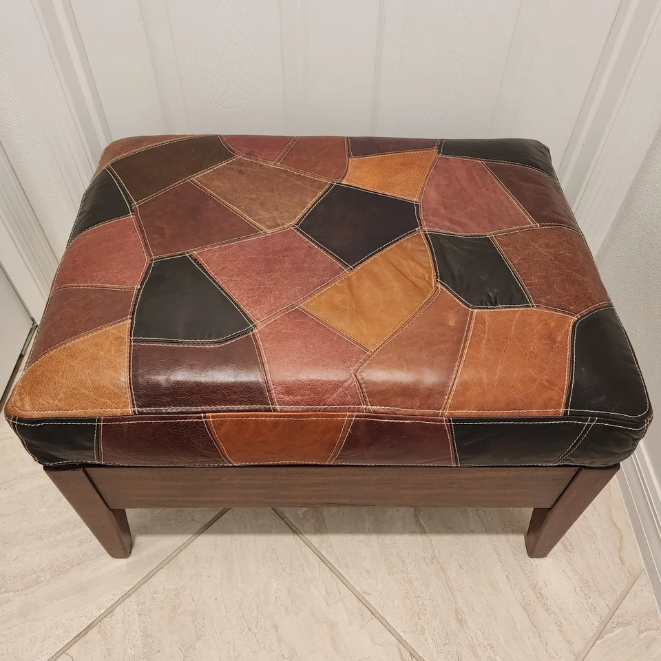 Travesseiros de couro vintage otomanos e (2) combinando retrô modernos anos 70 - Imagem 3 de 4