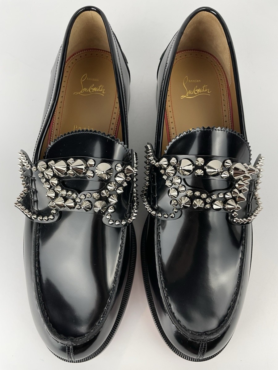 CHRISTIAN LOUBOUTIN Black Leather Spike Penny Loafers Men