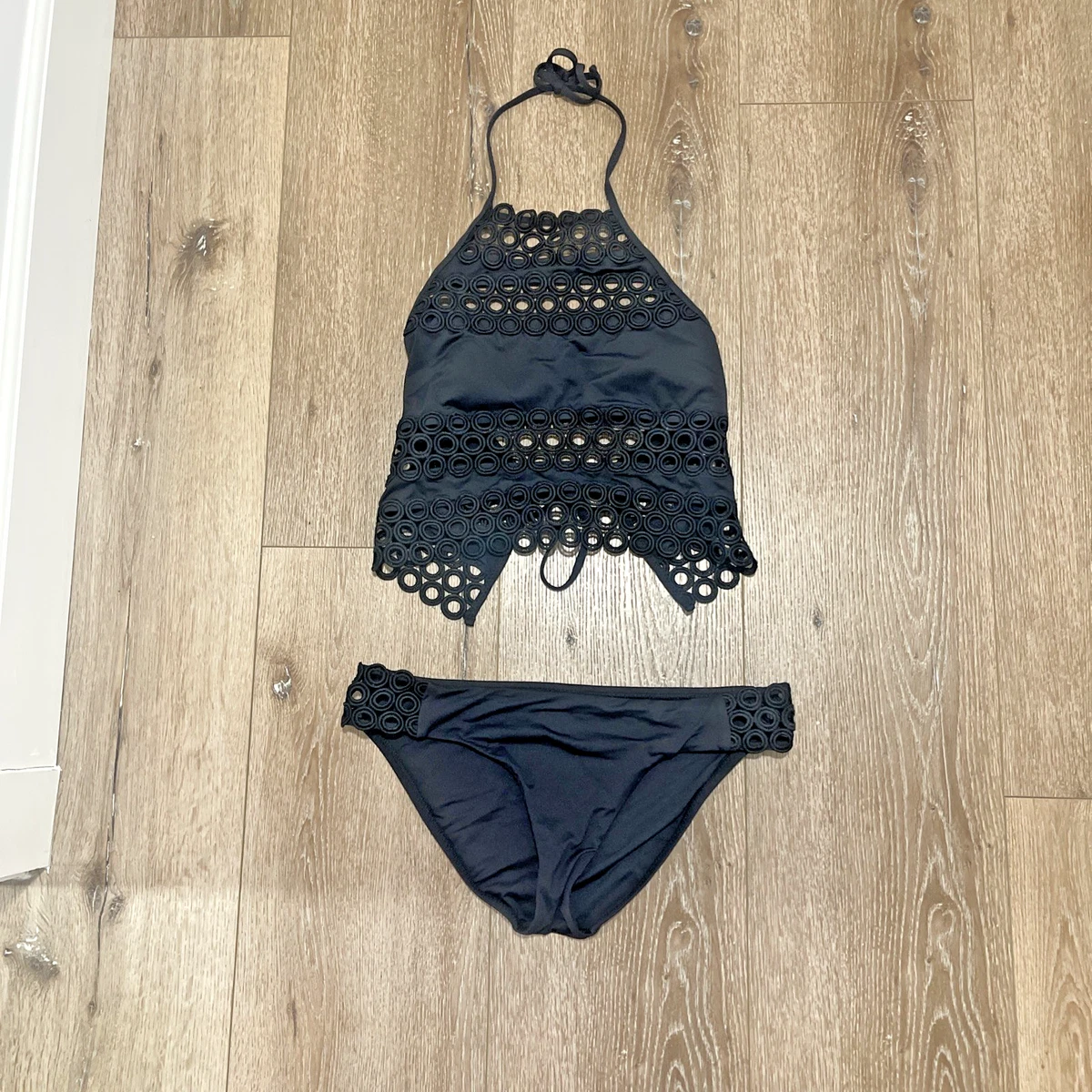 Vintage 90s black neon squares belt and circle cut out bikini top new Medium 90s Neon Bikini - Etsy main image 3