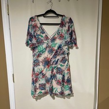 Women's Anthropologie Floral Ruffle Mini Dress M Cream Blue Excellent Condition
