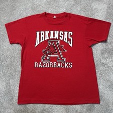 Vintage 80s Arkansa Razorbacks Football Shirt Graphic Tee Large Single Stitch