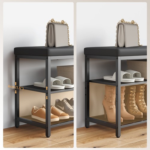 MONDEER 3-Tier Shoe Bench with Padded Cushion Seat Shoe Organizer Storage Shelf - Picture 5 of 7