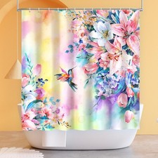 Shower Curtain Hummingbird, Floral Curtain for Bathroom with 12 Hooks, Home D...