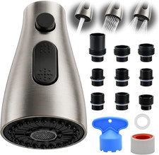 Kitchen Faucet Head Replacement, 3-Function Pull down Spray Head with 9 Adapters