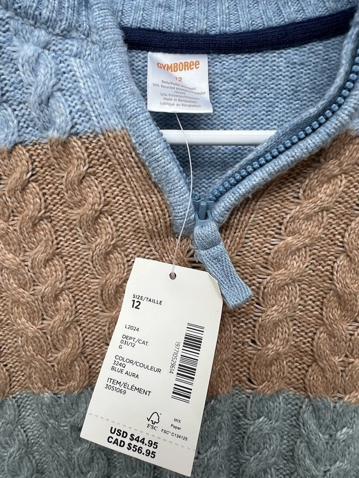 Gymboree 男孩针织五颜六色毛衣拉链 12 码 — 第 2/4 张图片