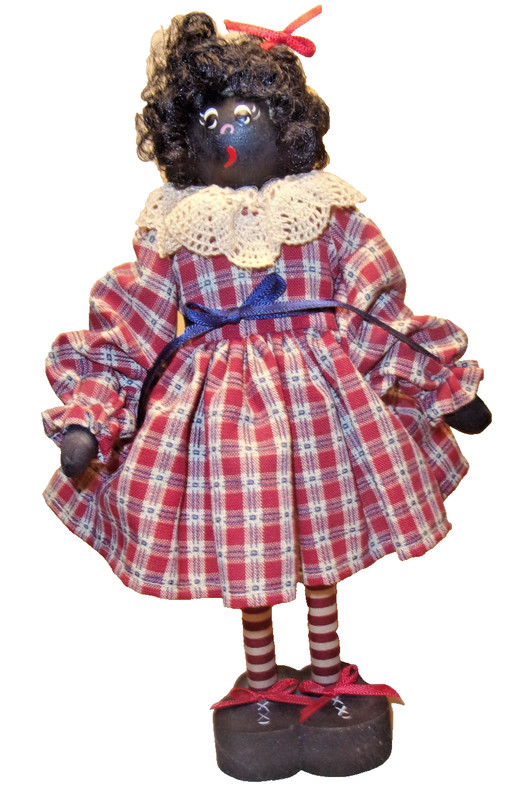 Primitive Handmade Black Wood Folk Art Doll 9" Tall