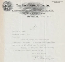 RARE Graphic Letterhead - Excelsior Slate Co - Funeral Vault- Pen Argyl PA  1918