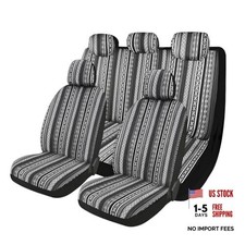 9PCS Baja Saddle Blanket Car Seat Covers, Front Set Breathable Black White Thin