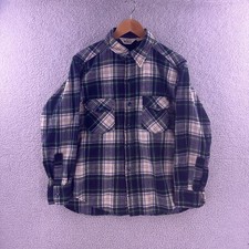 Vintage Woolrich Plaid Wool Blend Flannel Shirt Made in USA Navy Green Men Large