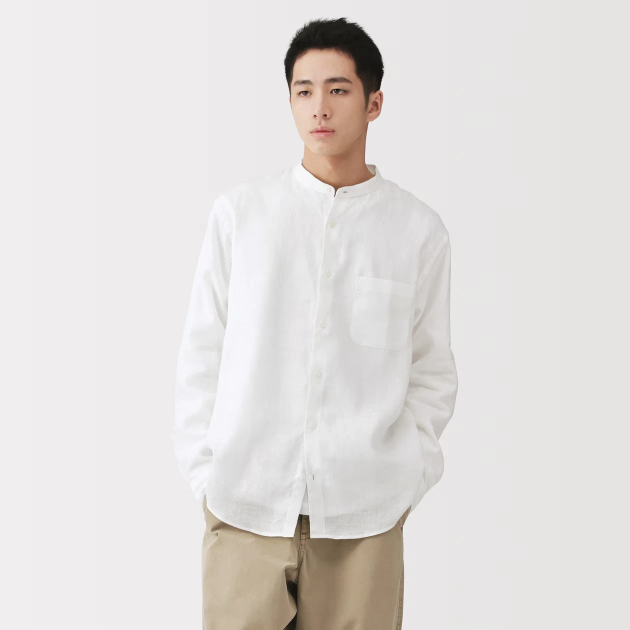MUJI Mens 100% Linen Washed Stand Collar Long Sleeve Shirt White FedEx
Opens in a new window or tab