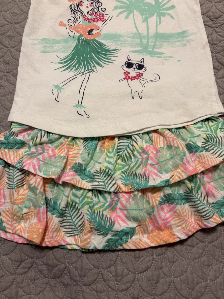 Tanque tropical Gymboree feminino tamanho 5 branco, verde e pêssego com feijão saltador Skort - Imagem 4 de 4