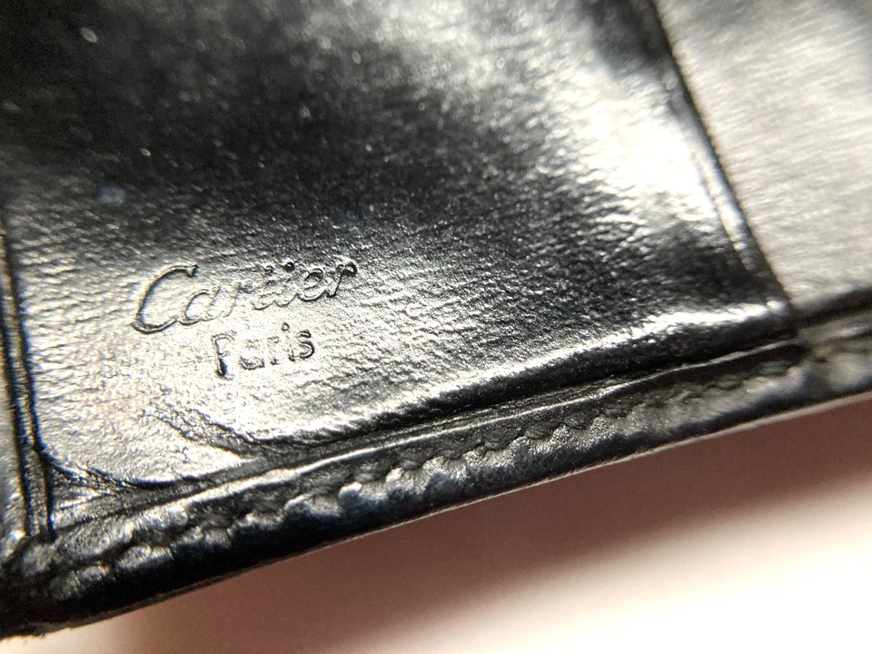 CARTIER VINTAGE PASHA PRATA CC EMBLEMA CARTEIRA DE COURO MOEDA BIFOLD ESPANHA PRETA - Imagem 2 de 4