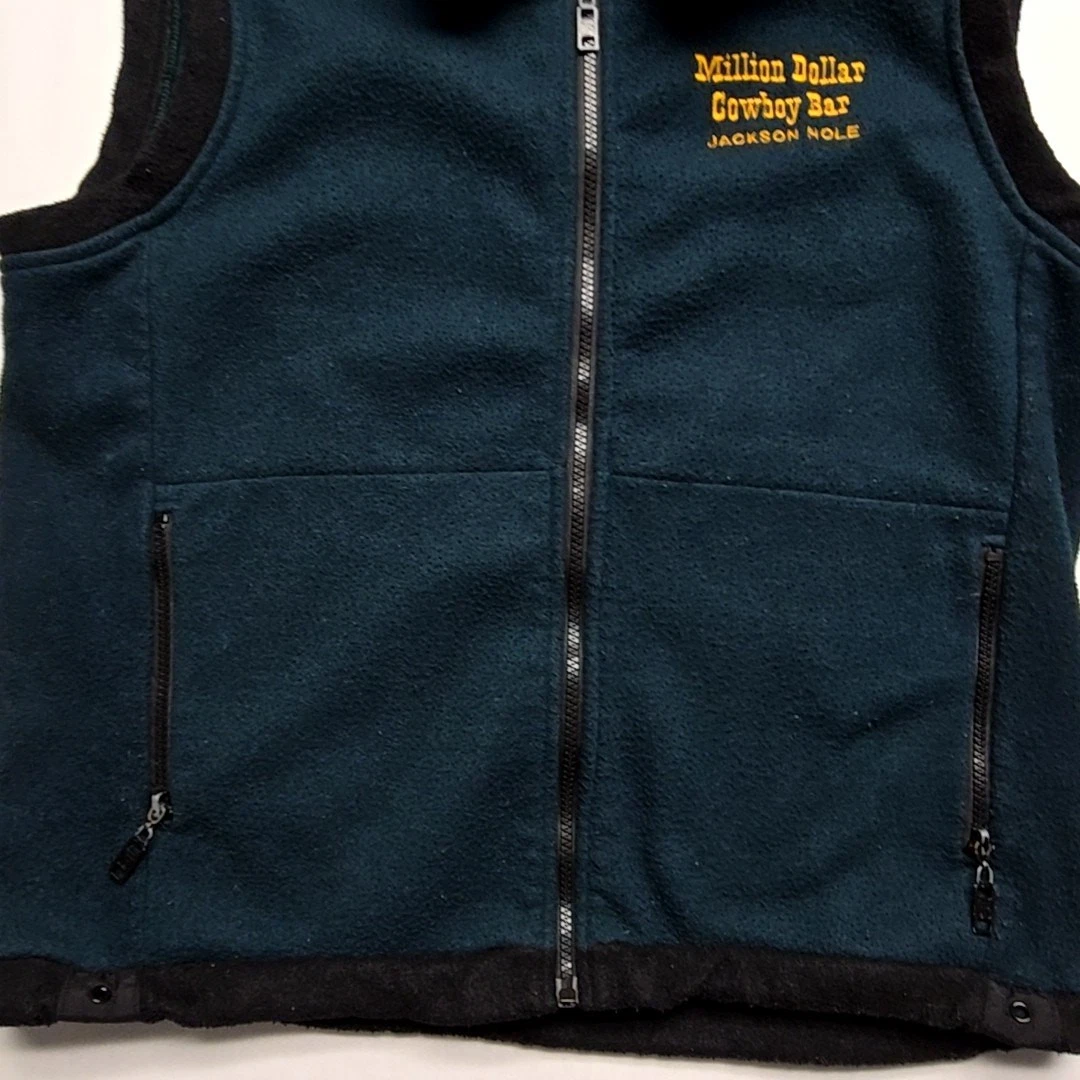 Vintage Million Dollar Cowboy Bar Jackson Hole Vest Fleece Green Black Small - product detail image 3