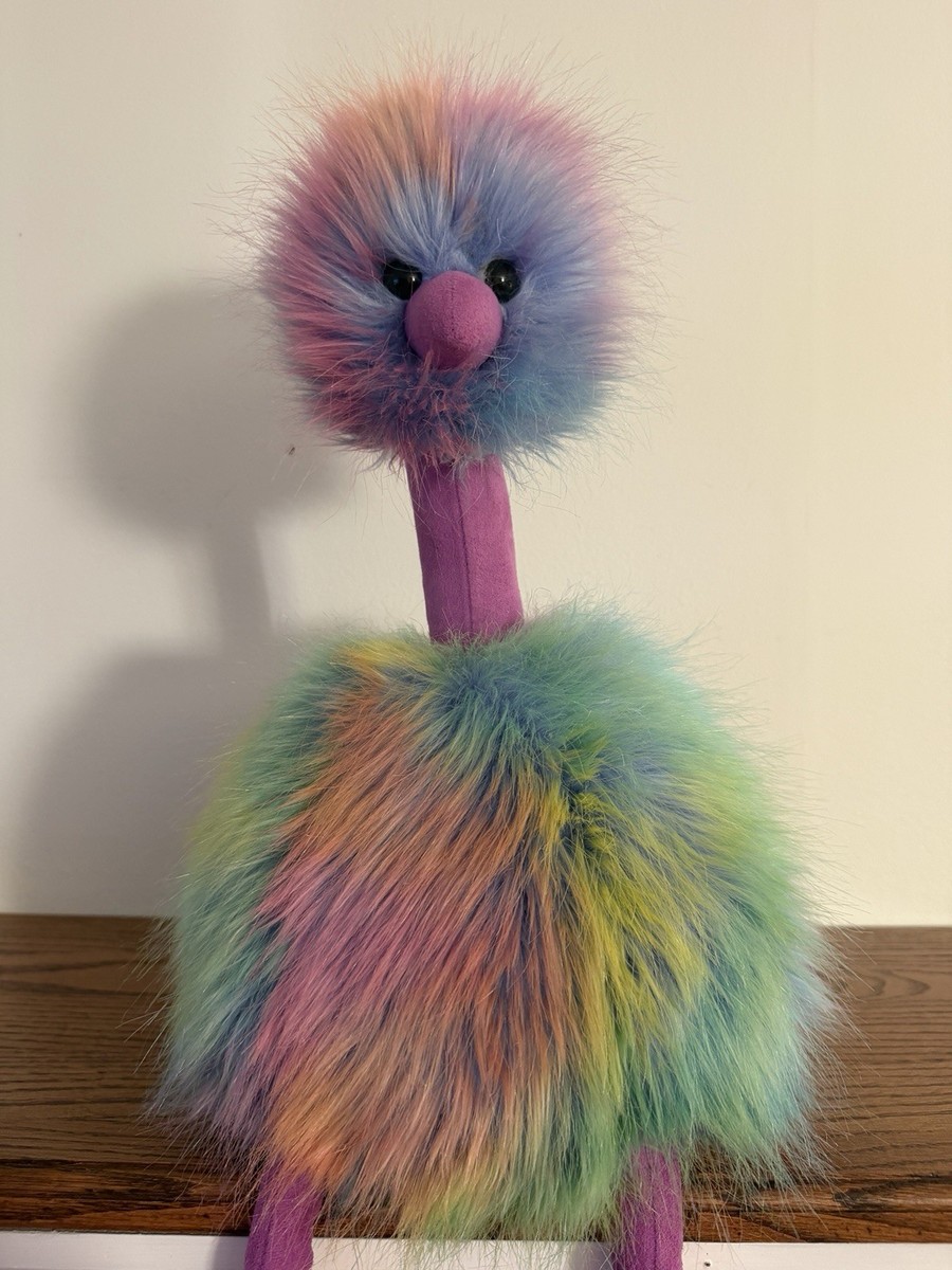 Jellycat London Rainbow Pompom Ostrich Bird Retired Plush Shaggy