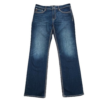 BKE Jake Bootcut Jeans Men's 39x35 Dark Wash EUC Buckle Stretch Whiskered Blue