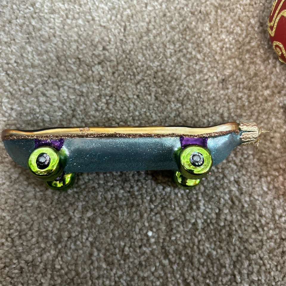 OWC Monopatín Vidrio Soplado Adorno Árbol de Navidad Decoración Brillo Foto 2 de 4