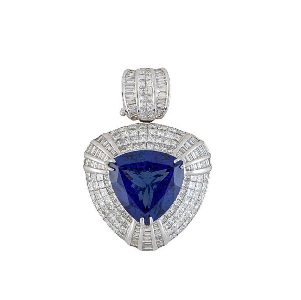 GIA Large Tanzanite and Diamond Pendant in 18k White Gold - HM2602RZ