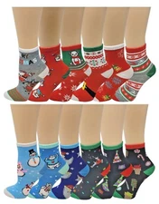 12 Pairs Boys Girls Christmas Festive Design Crew Socks