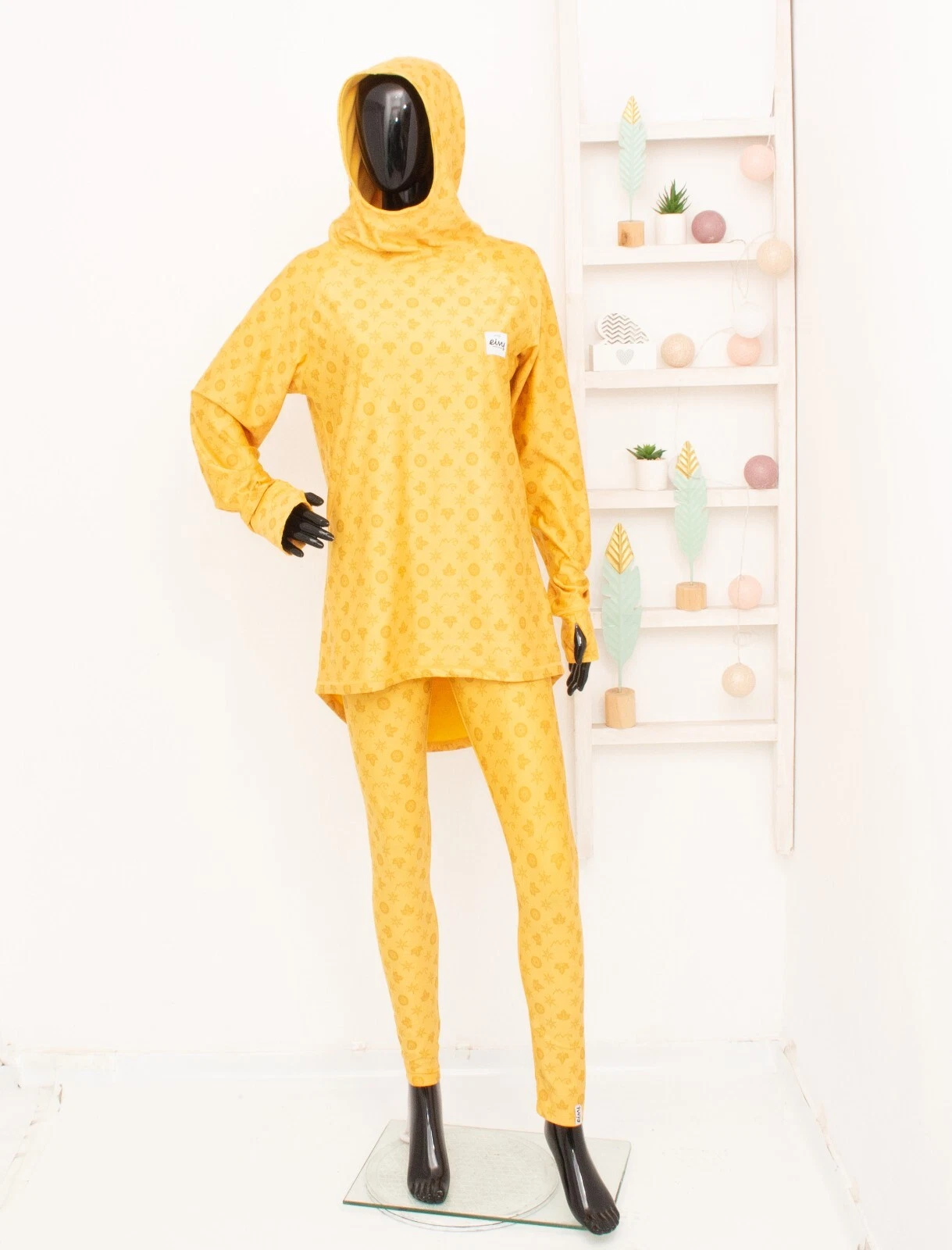 Eivy Icecold Base Layer Set Hooded Top + Leggings Thermal Monogram Mustard L