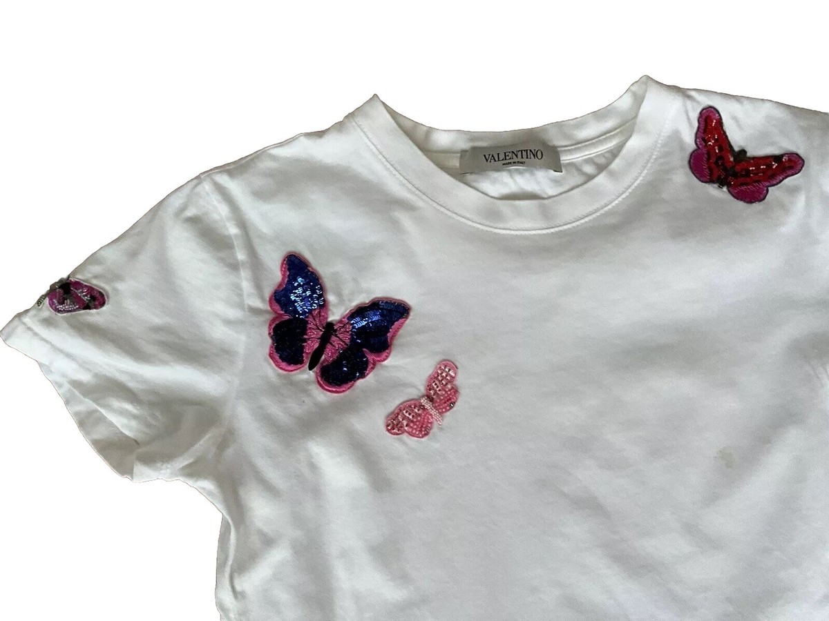 VALENTINO Garavani White Cotton Butterfly Embroidered T VALENTINO Garavani White Cotton Butterfly Embroidered T