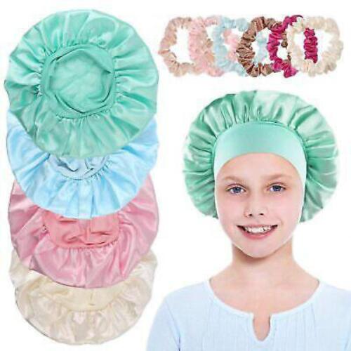 Pack of 4 Kids Satin Turban Elastic Band Night Sleep Hat Soft Bonnet Headwear