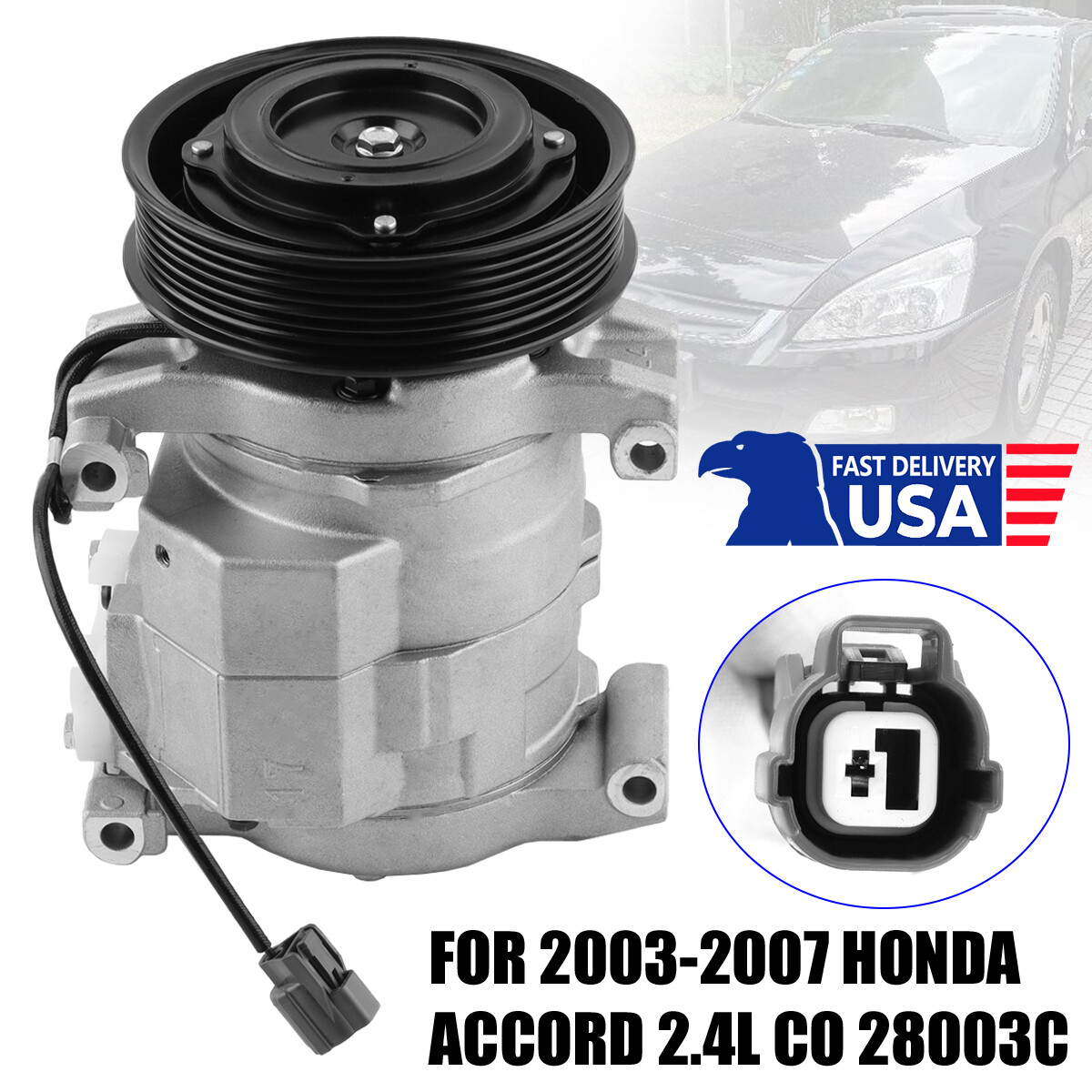 AC Compressor Replacement For 2003-2007 Honda Accord 2.4L - Compatible With CO 28003C, 38810RBA006