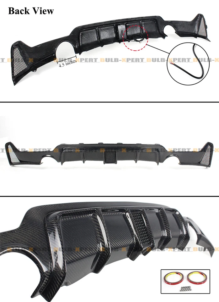 For 2014-2019 BMW F32 F36 M Sport Real Carbon Fiber LED Rear Bumper Diffuser - Image 3 of 4