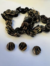 13MM WEST GERMAN VINTAGE GLASS ROUND BLACK & GOLD WITH SELF SHANK BUTTON(24 PCS)