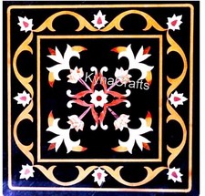 Tavolino angolare in marmo nero con inserto in pietra semipreziosa tavolino da caffè