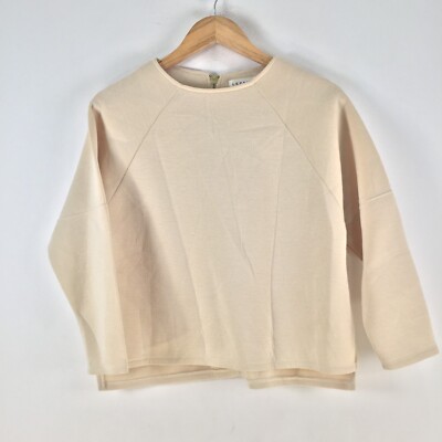 Lepsim lowrys farm top size S cream 3/4 sleeve round neck zip 110458