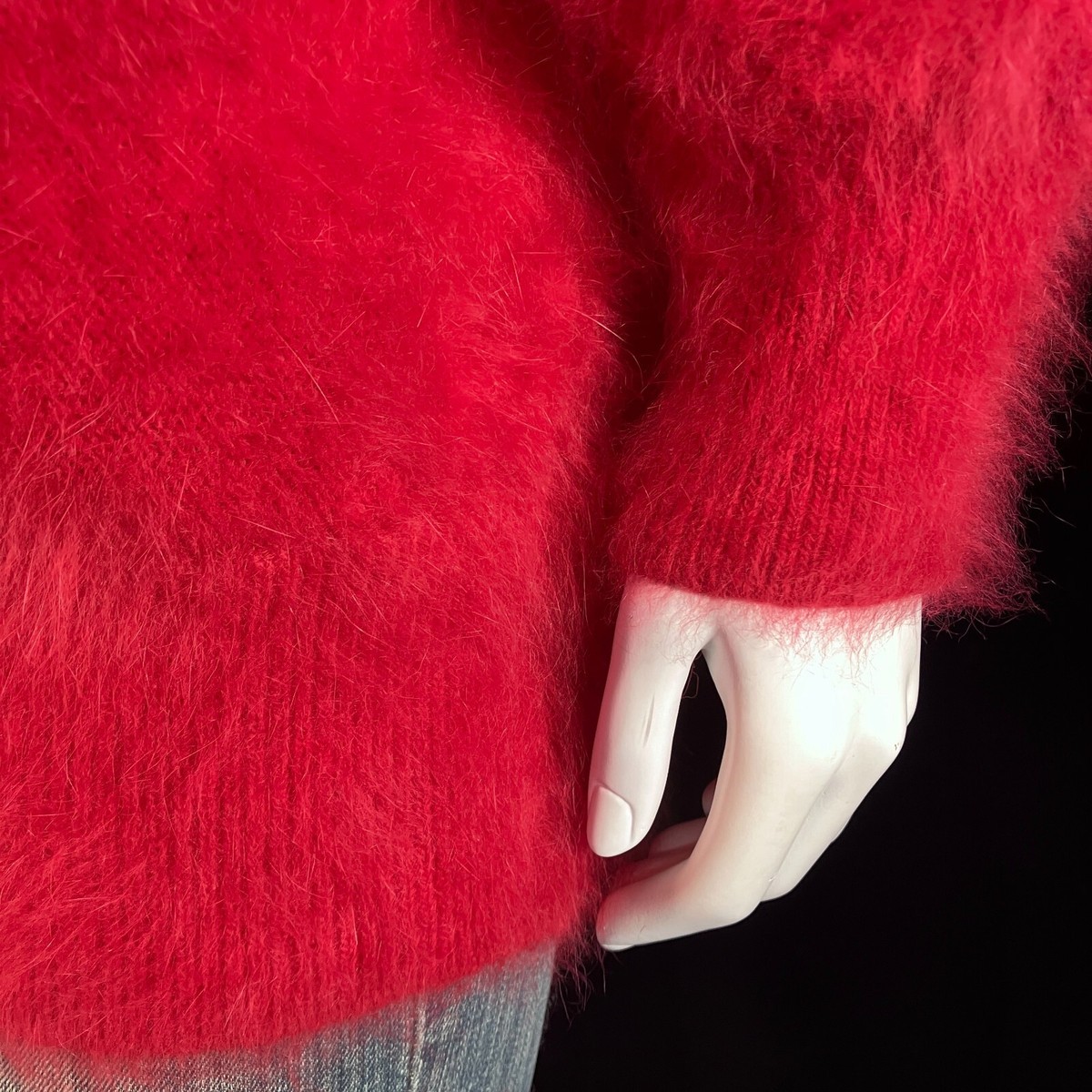 80% Angora Fuzzy Vintage VENESHA Red Lined Cardigan Sweater Jacket