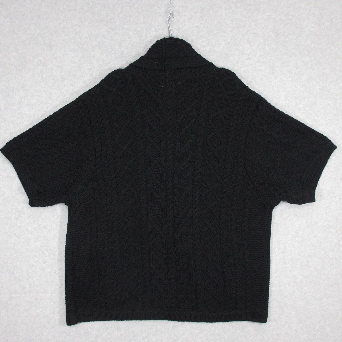 Aran Crafts Womens Open Front Cardigan Short Sleeve Black Chunky