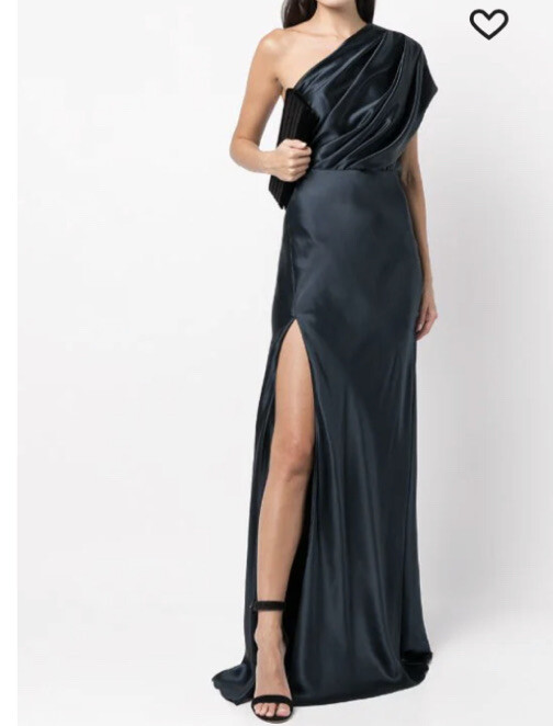 michelle mason one shoulder draped silk dress One shoulder gown with tie